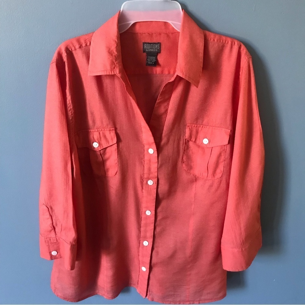 Additions by Chicos salmon button up shirt size 3 Casual summer spring collared